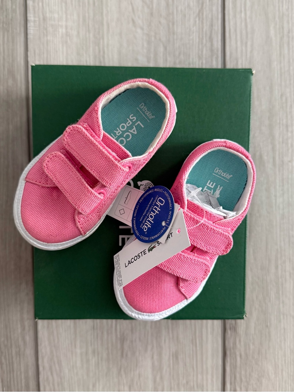 BNWT Lacoste Marcel Toddler Pink Canvas Velcro Sneakers Size 4